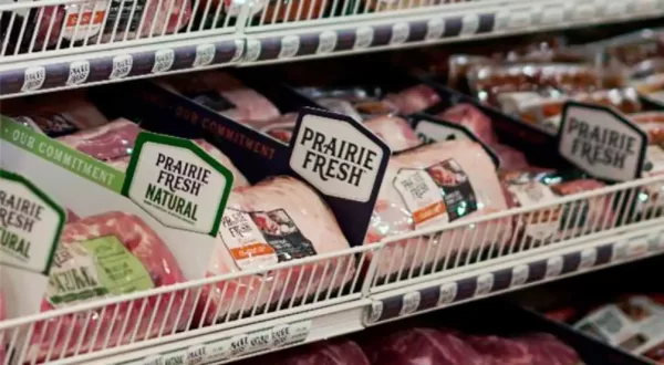 Prairie Fresh® pork products displayed on shelves in a grocery store