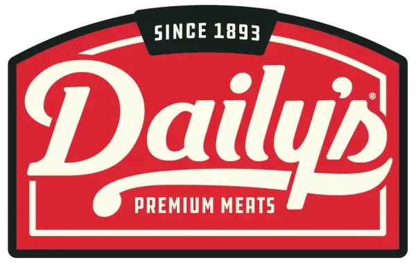 Daily's® Premium Meats logo with cooked bacon strips in the background