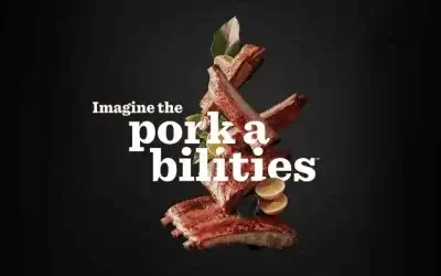 Stacked Prairie Fresh® pork ribs with the text 'Imagine the Porkabilities'